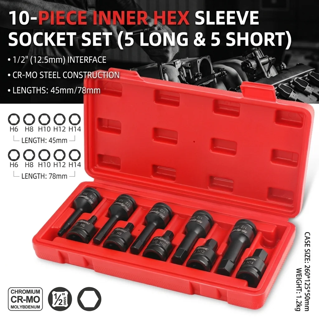 1/2" Drive Impact Torx/Star/Hex Bit Socket Set Heavy Duty Alloy Steel Sockets for Electric & Pneumatic Wrenches Mechanic Repair
1/2" Drive Impact Torx/Star/Hex Bit Socket Set Heavy Duty Alloy Steel Sockets for Electric & Pneumatic Wrenches Mechanic Repair