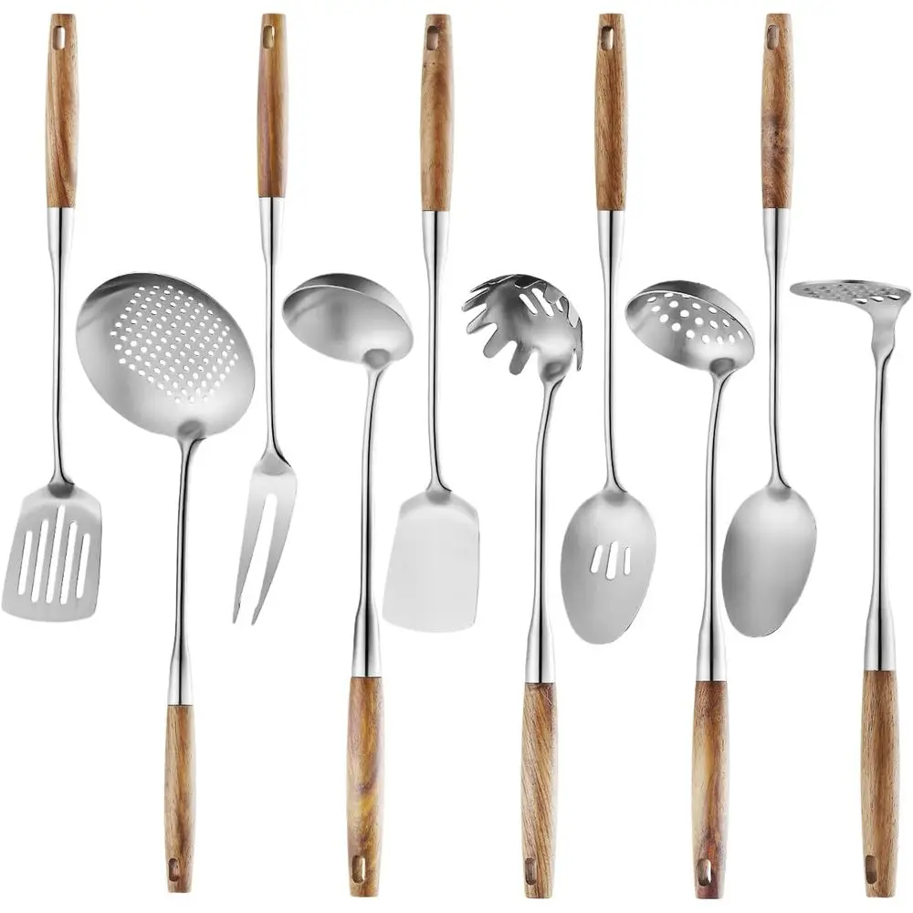 10 Pcs Stainless Steel Kitchen Utensils Set with Heat Resistant Wooden Handle
10 Pcs Stainless Steel Kitchen Utensils Set with Heat Resistant Wooden Handle