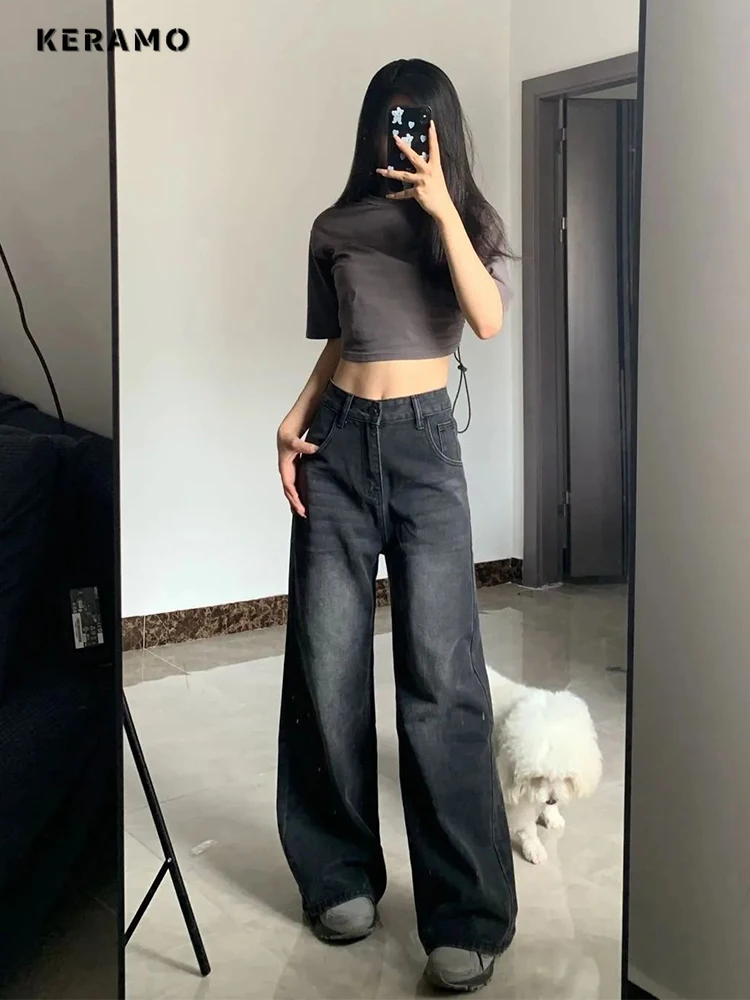 Korean Vintage High Waist Women's Jeans Y2K Slimming Pear-Shaped Loose Straight Bell Bottoms Black Gray Baggy Denim Trousers
Korean Vintage High Waist Women's Jeans Y2K Slimming Pear-Shaped Loose Straight Bell Bottoms Black Gray Baggy Denim Trousers