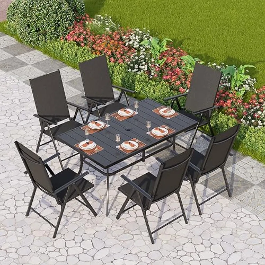 Patio dining set for 6: steel table and adjustable foldable chairs, gray finish, weather-resistant metal construction for garde
Patio dining set for 6: steel table and adjustable foldable chairs, gray finish, weather-resistant metal construction for garde