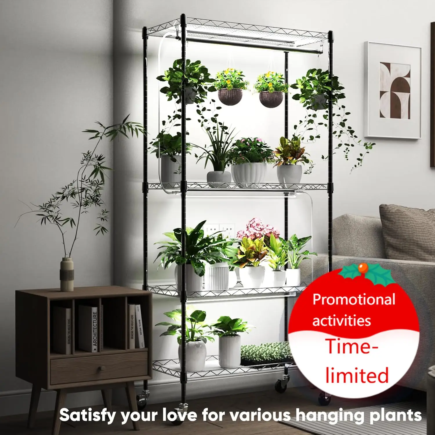 Plant Shelf with Grow Light, 4-Tier Metal Grow Light Shelf with Hanging Rod and Adjustable Rack,3-Pack 6000K T12 LED Full Spectr
Plant Shelf with Grow Light, 4-Tier Metal Grow Light Shelf with Hanging Rod and Adjustable Rack,3-Pack 6000K T12 LED Full Spectr
