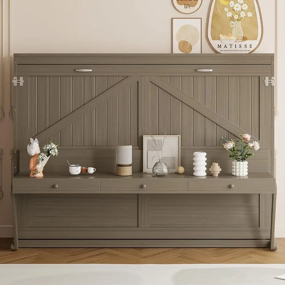 MeQueen Size Murphy Bed with Vanity Desk and Center Mirror, Horizontal Murphy Bed Wall Hidden Beds with 2 Side Ders or Adults, N
MeQueen Size Murphy Bed with Vanity Desk and Center Mirror, Horizontal Murphy Bed Wall Hidden Beds with 2 Side Ders or Adults, N