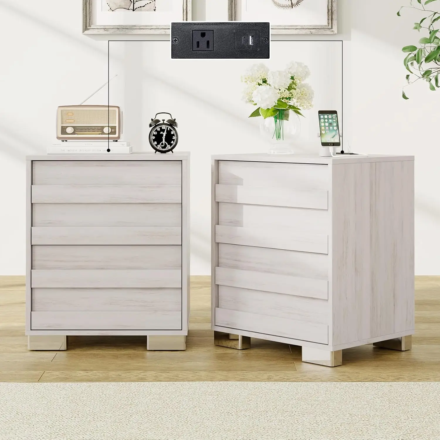 Nightstand Set Of 2 With Charging Station, Farmhouse End Table With 2 Drawers, Hidden Handle And Large Storage Space For
Nightstand Set Of 2 With Charging Station, Farmhouse End Table With 2 Drawers, Hidden Handle And Large Storage Space For