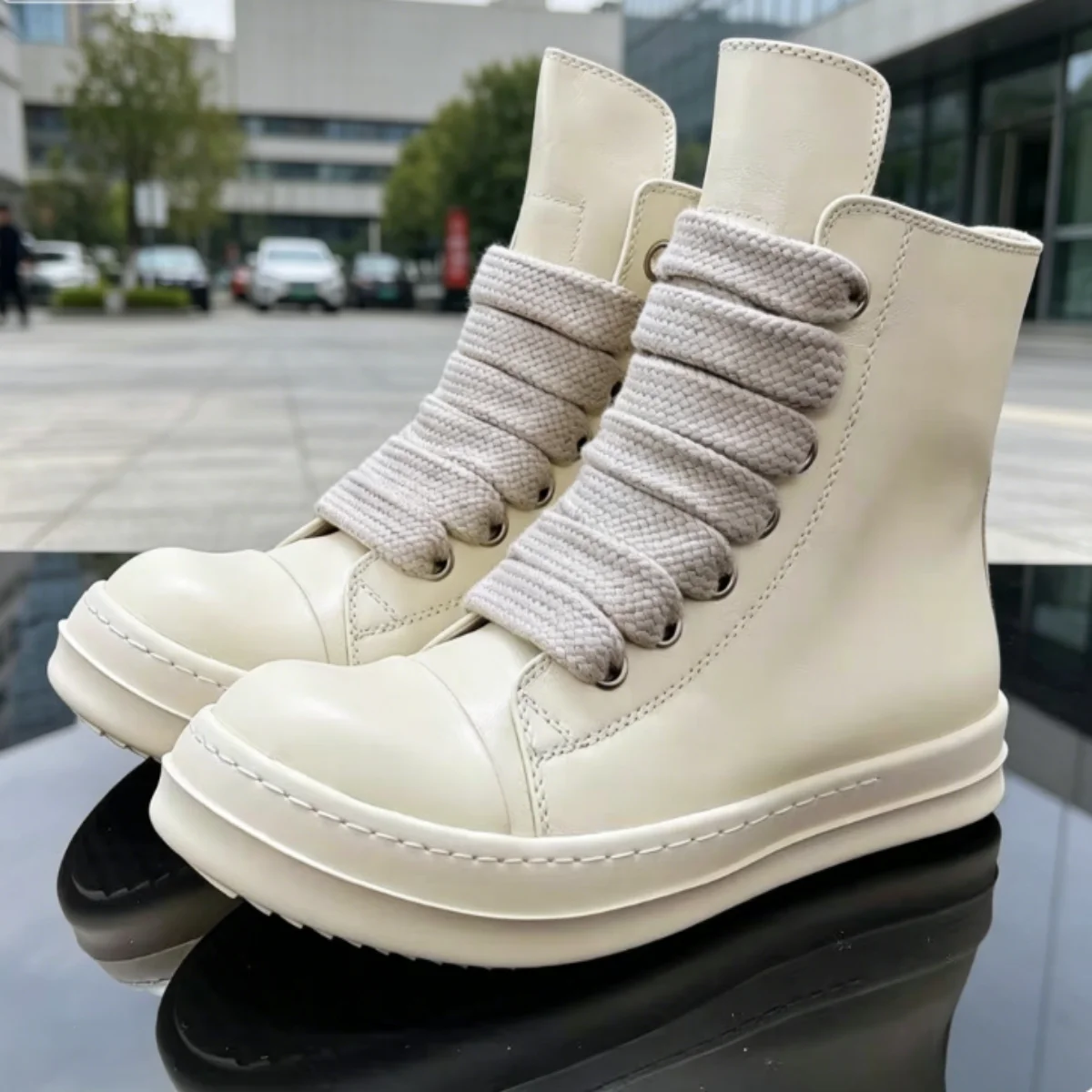 Brand Men Shoes Casual Sneaker Beige Leather Jumbo Shoelace Flat High Top Shoe Ankle Boots Women Ro Luxury Designer Sneakers
Brand Men Shoes Casual Sneaker Beige Leather Jumbo Shoelace Flat High Top Shoe Ankle Boots Women Ro Luxury Designer Sneakers