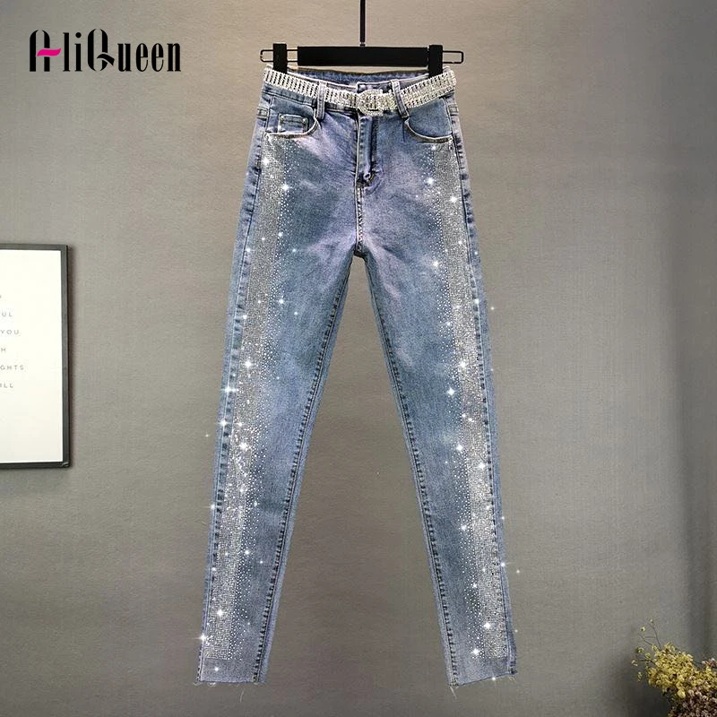 Spring Autumn Streetwear Women Vintage Blue Slim Diamonds High Waisted Jeans Woman Ankle-length Denim Pencil Pants Trousers
Spring Autumn Streetwear Women Vintage Blue Slim Diamonds High Waisted Jeans Woman Ankle-length Denim Pencil Pants Trousers
