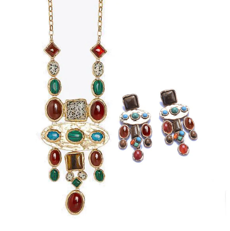 Bohemian Colorful Acrylic Gemstone Pendant Necklace Earrings Jewelry Set for Women
Bohemian Colorful Acrylic Gemstone Pendant Necklace Earrings Jewelry Set for Women