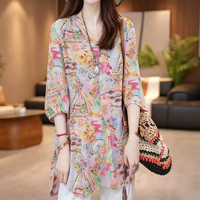 Fashionable Casual Chiffon T-Shirt Mid-Length Base Shirt Summer New Arrival Women's plus Size Clothing Commute Style Print De...
Fashionable Casual Chiffon T-Shirt Mid-Length Base Shirt Summer New Arrival Women's plus Size Clothing Commute Style Print De...