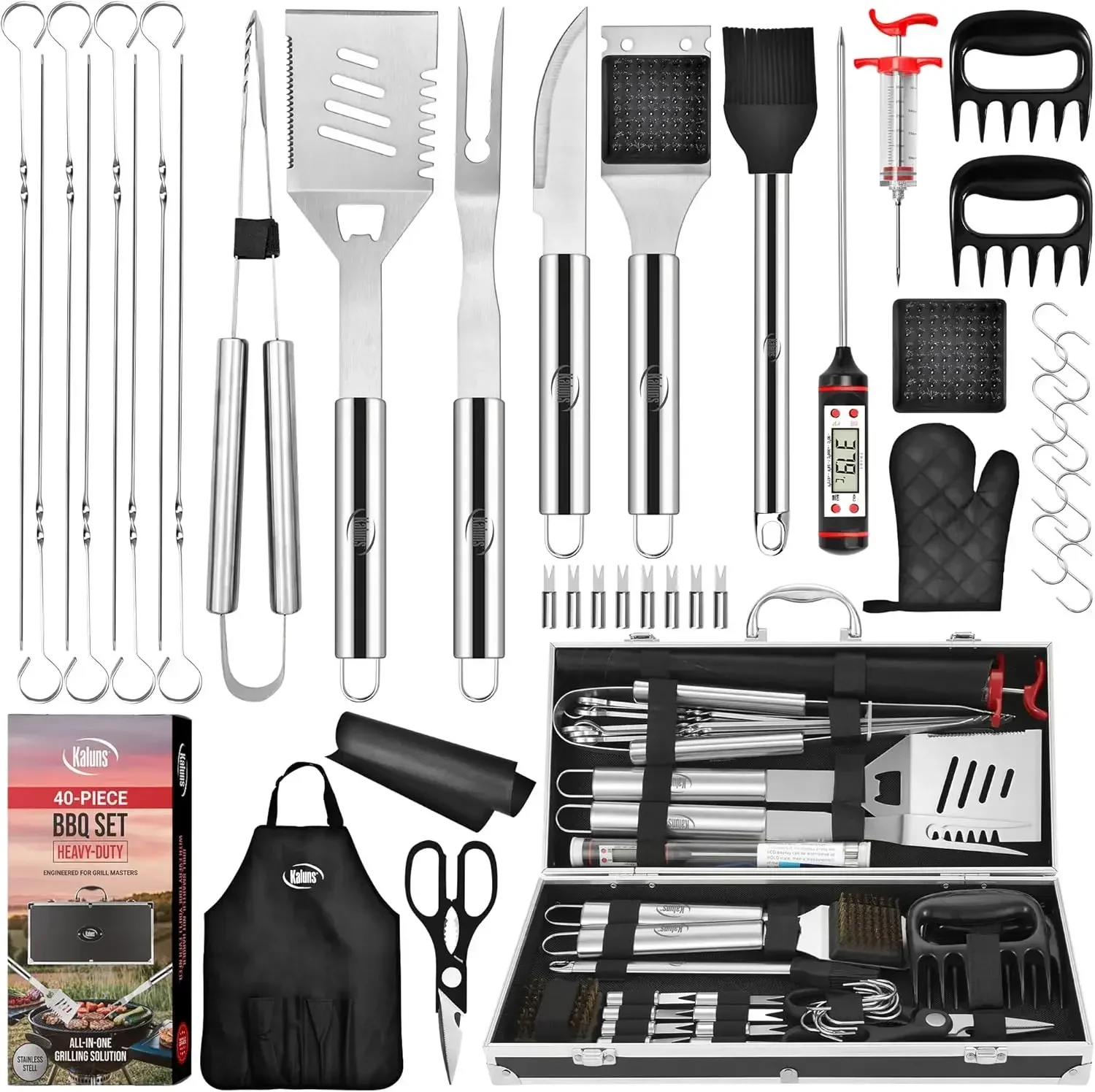 40-Piece Heavy Duty Stainless Steel BBQ Grill Set with Case, Outdoor Cooking Kit for Men
40-Piece Heavy Duty Stainless Steel BBQ Grill Set with Case, Outdoor Cooking Kit for Men