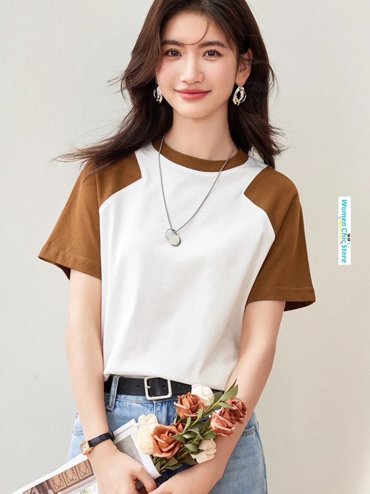 Pure Cotton Short Sleeved T-shirt for Women in Summer 2024 Contrast Color Spliced Slim Fit Women Tops Tees Shirts Female A5116
Pure Cotton Short Sleeved T-shirt for Women in Summer 2024 Contrast Color Spliced Slim Fit Women Tops Tees Shirts Female A5116