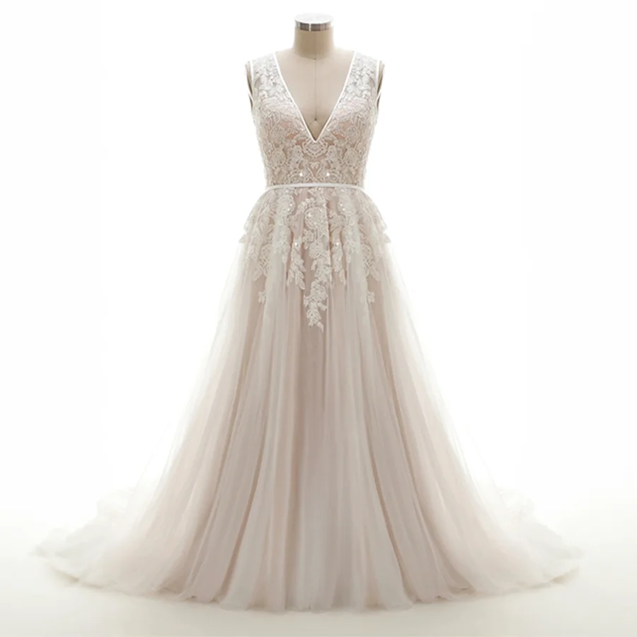 Customized Simple Plus Size Lace Appliques Sleeveless Wedding Gown A-Line Floor Length Cut-Out Back And Zipper Bridal Dress
Customized Simple Plus Size Lace Appliques Sleeveless Wedding Gown A-Line Floor Length Cut-Out Back And Zipper Bridal Dress
