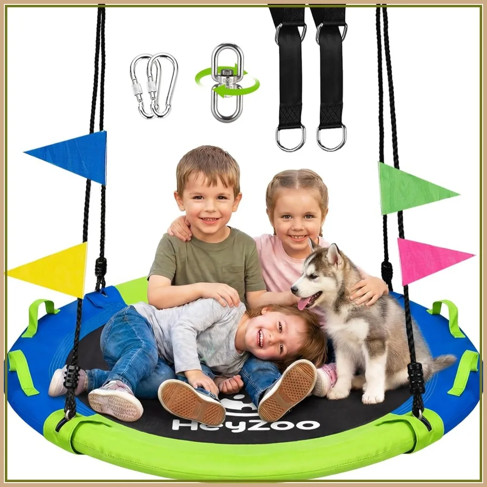 43 Inch Tree Swing, 900lbs Capacity Saucer Swing with 360° Swivel and Adjustable Strap, Green Blue
43 Inch Tree Swing, 900lbs Capacity Saucer Swing with 360° Swivel and Adjustable Strap, Green Blue