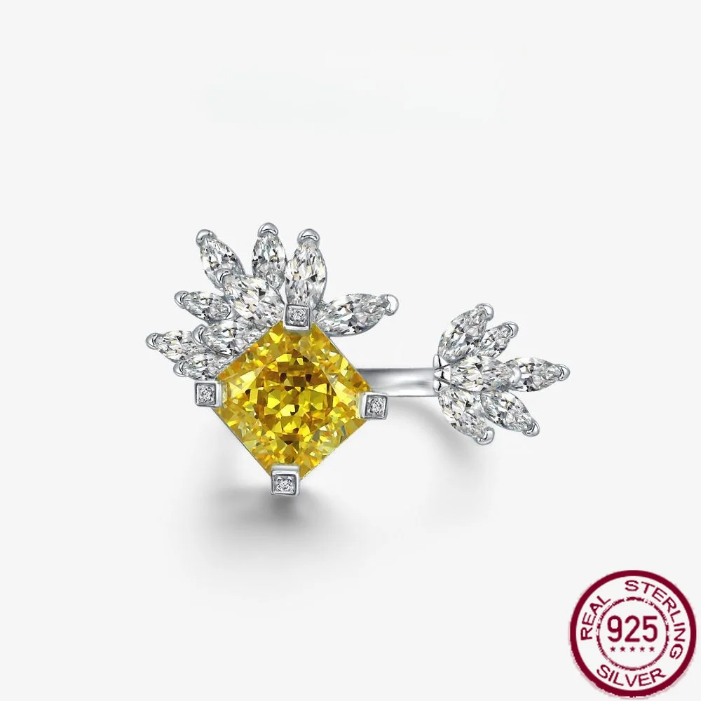 New S925 Silver European and American Luxury 5ct Ring 10 * 10 High Carbon Yellow Diamond Ice Flower Cut Ring Engagement Jewelry
New S925 Silver European and American Luxury 5ct Ring 10 * 10 High Carbon Yellow Diamond Ice Flower Cut Ring Engagement Jewelry