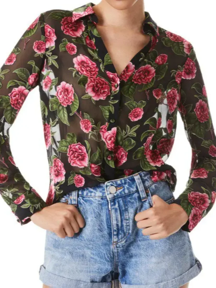 Women's Rose Print Shirt Turn-down Collar Long Sleeve Single Breasted Elegant Ladies Silk Blend Blouse Top
Women's Rose Print Shirt Turn-down Collar Long Sleeve Single Breasted Elegant Ladies Silk Blend Blouse Top