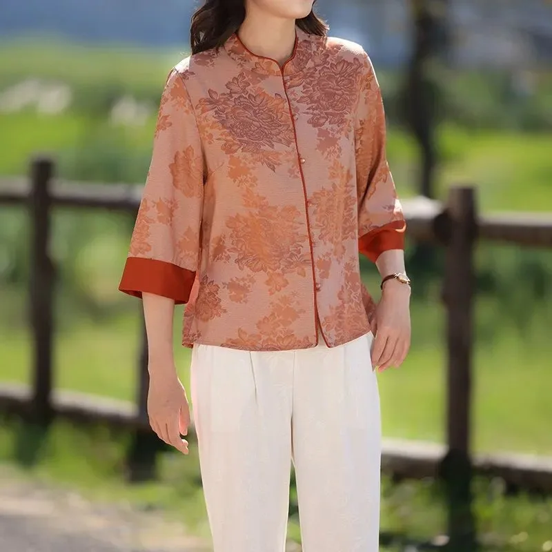 Middle Aged Women Chinese Style Floral Print Stand Collar Three Quarter Sleeve Shirt Blouse
Middle Aged Women Chinese Style Floral Print Stand Collar Three Quarter Sleeve Shirt Blouse