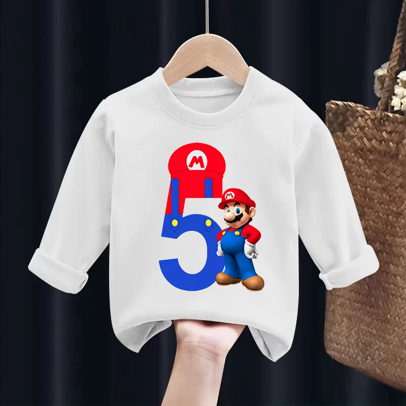 Super Mario Bro Number 1-9 Long Sleeved T-shirt Boys Girls Anime Games Fashion Top Boys Girls Autumn White Shirt Kids Clothes
Super Mario Bro Number 1-9 Long Sleeved T-shirt Boys Girls Anime Games Fashion Top Boys Girls Autumn White Shirt Kids Clothes