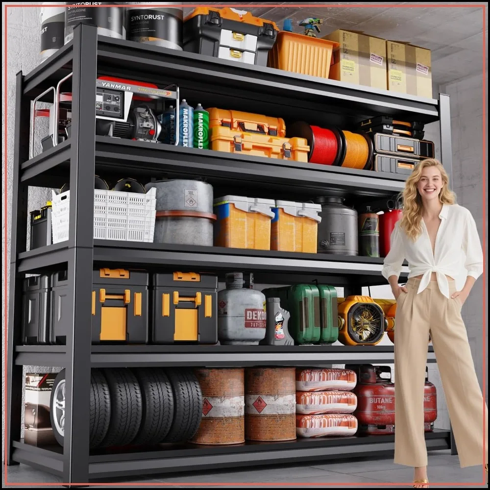 Heavy Duty Garage Shelving 3000LBS, 5-Tier Adjustable Metal Storage Shelves, 72"H x 59"W x 19.7"D
Heavy Duty Garage Shelving 3000LBS, 5-Tier Adjustable Metal Storage Shelves, 72"H x 59"W x 19.7"D