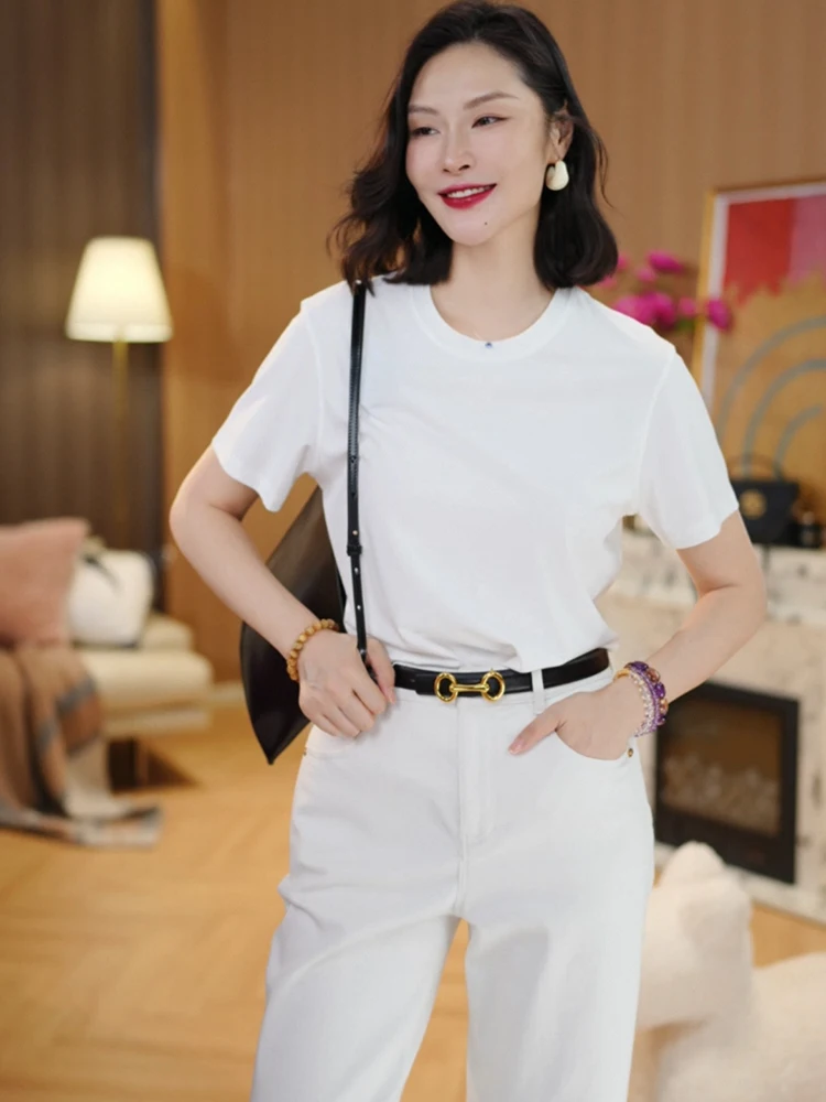 Летняя женская футболка Chunghwa Dong из смесового шелка с круглым вырезом и коротким рукавом, универсальная, из хлопка, нейлона и спандекса
Летняя женская футболка Chunghwa Dong из смесового шелка с круглым вырезом и коротким рукавом, универсальная, из хлопка, нейлона и спандекса