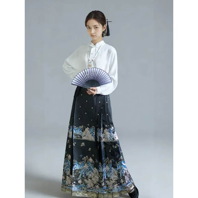 Plus Size New Chinese Style Two Piece Set White Shirt Black Gold Woven Mamianqun Autumn Daily Wear
Plus Size New Chinese Style Two Piece Set White Shirt Black Gold Woven Mamianqun Autumn Daily Wear