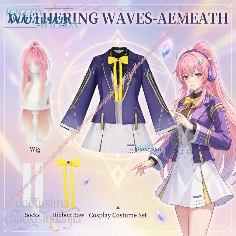 Aemeath Costume JK School Uniform Dress Purple Coat White Mini Dress Pink Single Ponytail Cos Anime Game Wuthering Waves Cosplay
Aemeath Costume JK School Uniform Dress Purple Coat White Mini Dress Pink Single Ponytail Cos Anime Game Wuthering Waves Cosplay