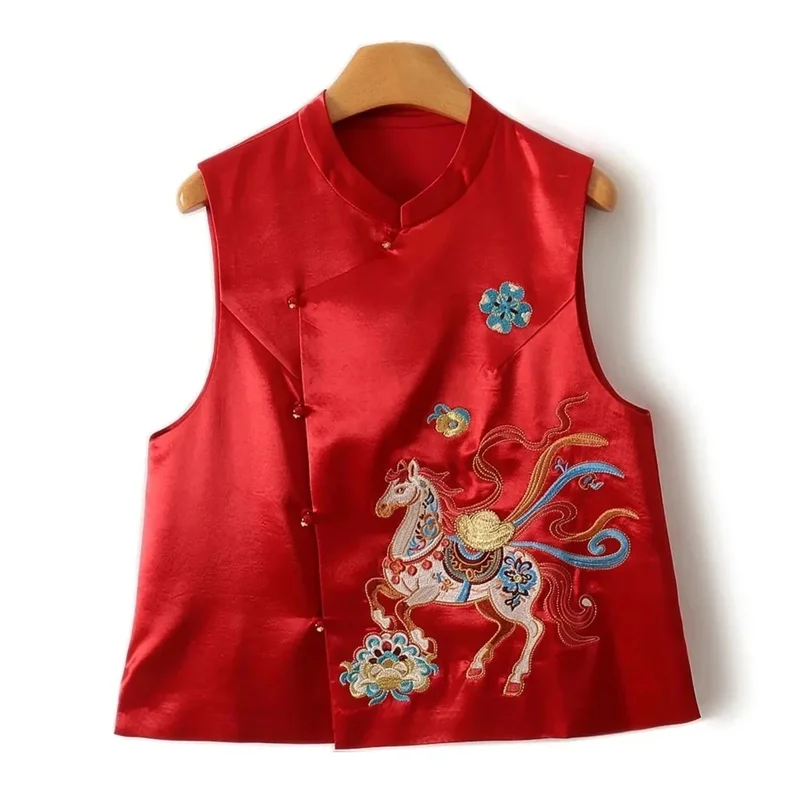Women's Vest Fashion Loose Spring and Summer Design Pony Embroidered Vest Coat Female Chinese Stand Collar Loose Coat Vest Tide
Women's Vest Fashion Loose Spring and Summer Design Pony Embroidered Vest Coat Female Chinese Stand Collar Loose Coat Vest Tide