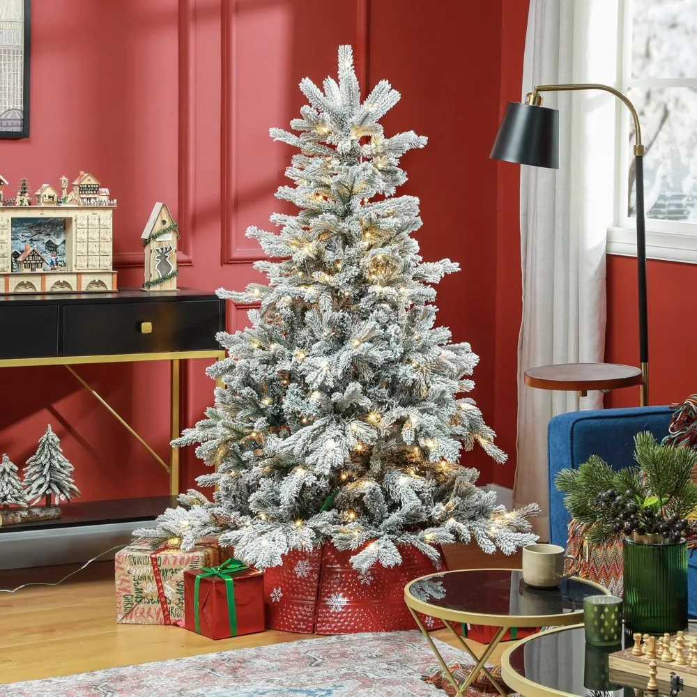 6ft Prelit Snow Flocked Artificial Christmas Tree with Warm White LED Light and 1321 Tips, Metal Base, Hinged Realistic
6ft Prelit Snow Flocked Artificial Christmas Tree with Warm White LED Light and 1321 Tips, Metal Base, Hinged Realistic