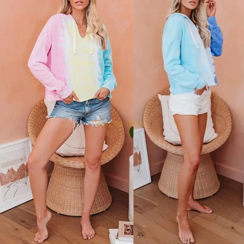 31BF Women Autumn Long Sleeve Drawstring Hoodies Gradient Contrast Colored Tie-Dye Print Sweatshirt V-Neck Casual Loose Pullover
31BF Women Autumn Long Sleeve Drawstring Hoodies Gradient Contrast Colored Tie-Dye Print Sweatshirt V-Neck Casual Loose Pullover
