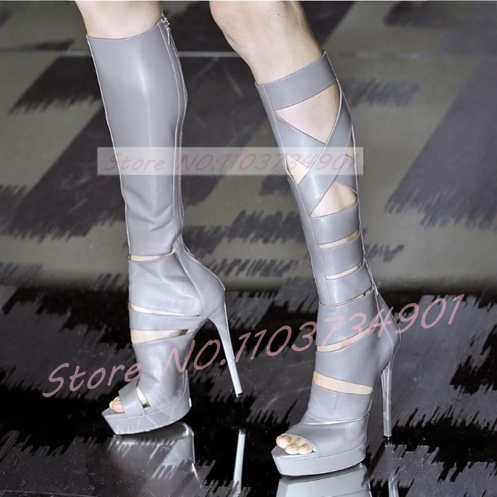 Grey Cut-Out Platform Knee High Sandals Women Rome Strap Open Toe High Heels Sandal Boots Ladies Edgy Sexy Party Runway Shoes
Grey Cut-Out Platform Knee High Sandals Women Rome Strap Open Toe High Heels Sandal Boots Ladies Edgy Sexy Party Runway Shoes