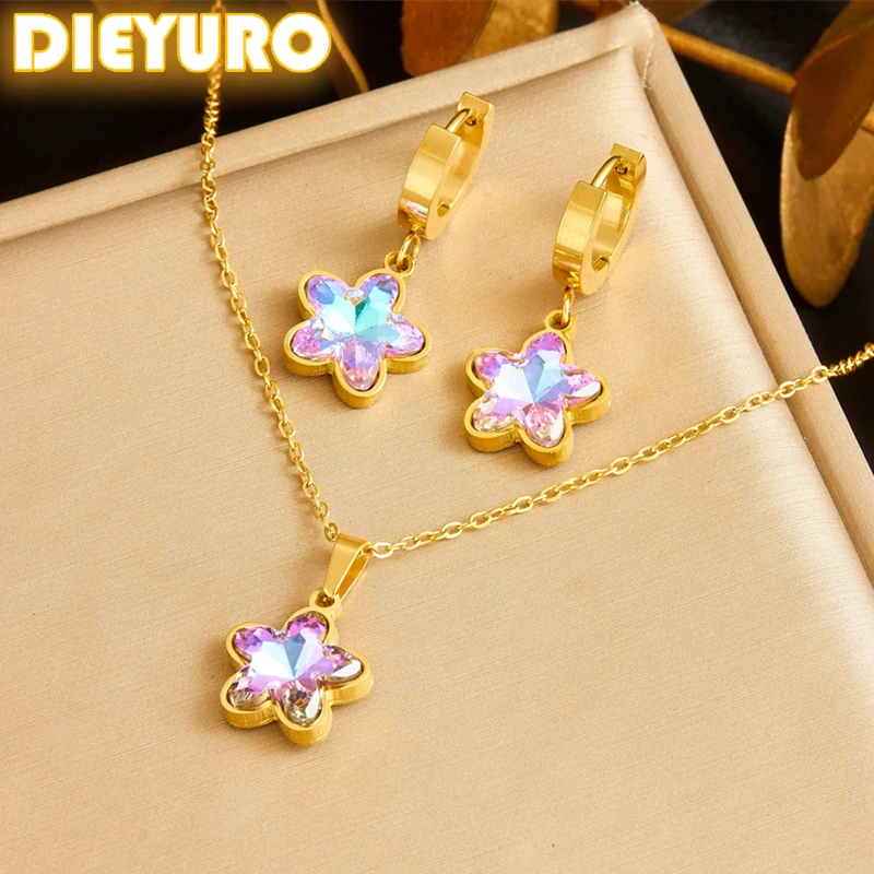 DIEYURO 316L Stainless Steel Colorful Shiny Flower Zircon Necklace Earrings Suit Women 2024 New Star TrendNon-fading jewelry Set
DIEYURO 316L Stainless Steel Colorful Shiny Flower Zircon Necklace Earrings Suit Women 2024 New Star TrendNon-fading jewelry Set