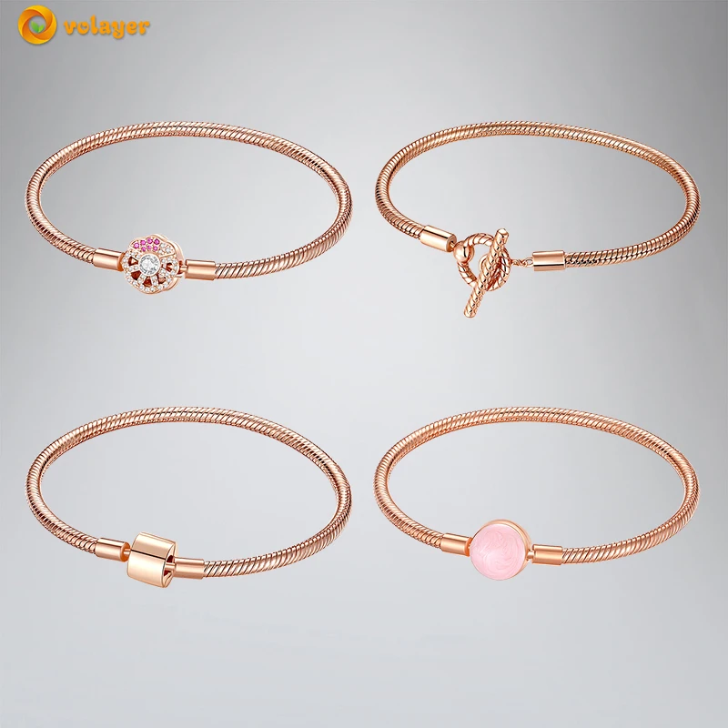Volayer 925 Sterling Sliver Bracelets Rose Golden T-Bar Cylindrical Fan Clasp Snake Chain Bracelets Compatible with DIY Charms
Volayer 925 Sterling Sliver Bracelets Rose Golden T-Bar Cylindrical Fan Clasp Snake Chain Bracelets Compatible with DIY Charms
