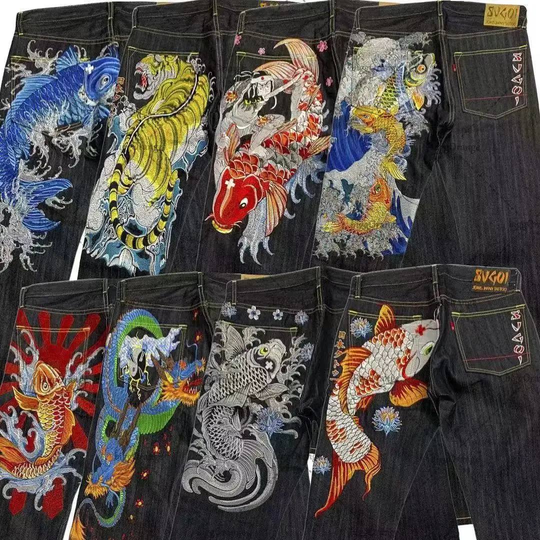 Japanese Hip Hop Brocade Carp Jeans Straight Wide Leg Pants Casual mid Waist Zipper Fly Loose Fit Denim Jeans for Teens
Japanese Hip Hop Brocade Carp Jeans Straight Wide Leg Pants Casual mid Waist Zipper Fly Loose Fit Denim Jeans for Teens
