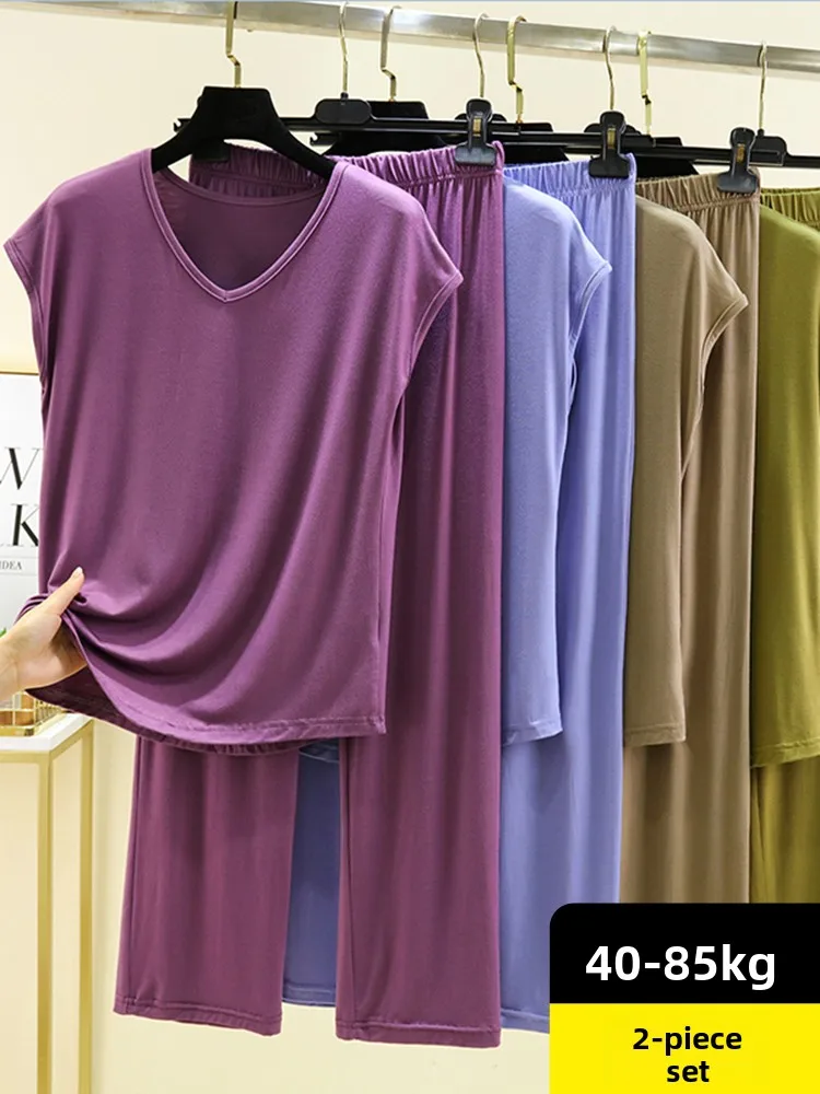 Modal V-Neck Sleeveless Home Clothes Set for Women Summer Thin Straight Leg Pants plus Size Air Conditioned Sleepwear
Modal V-Neck Sleeveless Home Clothes Set for Women Summer Thin Straight Leg Pants plus Size Air Conditioned Sleepwear