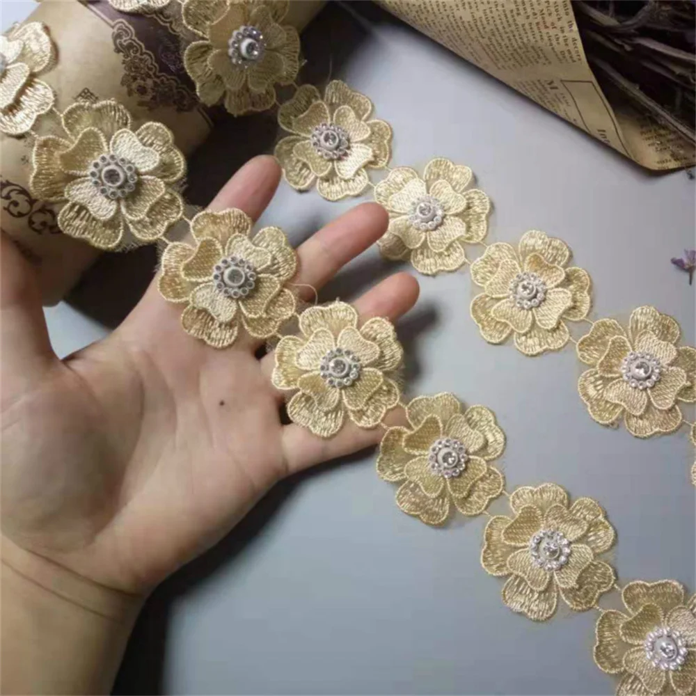 2 yard 5X5cm Gold Polyester Pearl Flower Embroidered Lace Trim Ribbon Fabric Handmade Sewing Craft For Costume Hat Decoration
2 yard 5X5cm Gold Polyester Pearl Flower Embroidered Lace Trim Ribbon Fabric Handmade Sewing Craft For Costume Hat Decoration