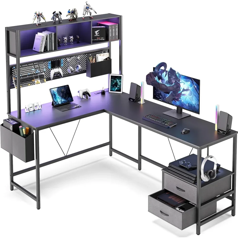 L Shaped Desk with Pegboard and Drawers, Reversible 67” Gaming Desk with RGB Light and Power Outlet, Computer Corner Desk
L Shaped Desk with Pegboard and Drawers, Reversible 67” Gaming Desk with RGB Light and Power Outlet, Computer Corner Desk