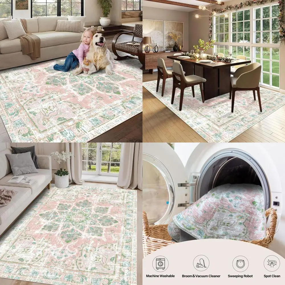 Boho Area Rugs Vintage Washable Neutral Modern Dusty Pink and Green 5x7 Non Slip Carpet for Nursery Living Room Dining Room Bedr
Boho Area Rugs Vintage Washable Neutral Modern Dusty Pink and Green 5x7 Non Slip Carpet for Nursery Living Room Dining Room Bedr