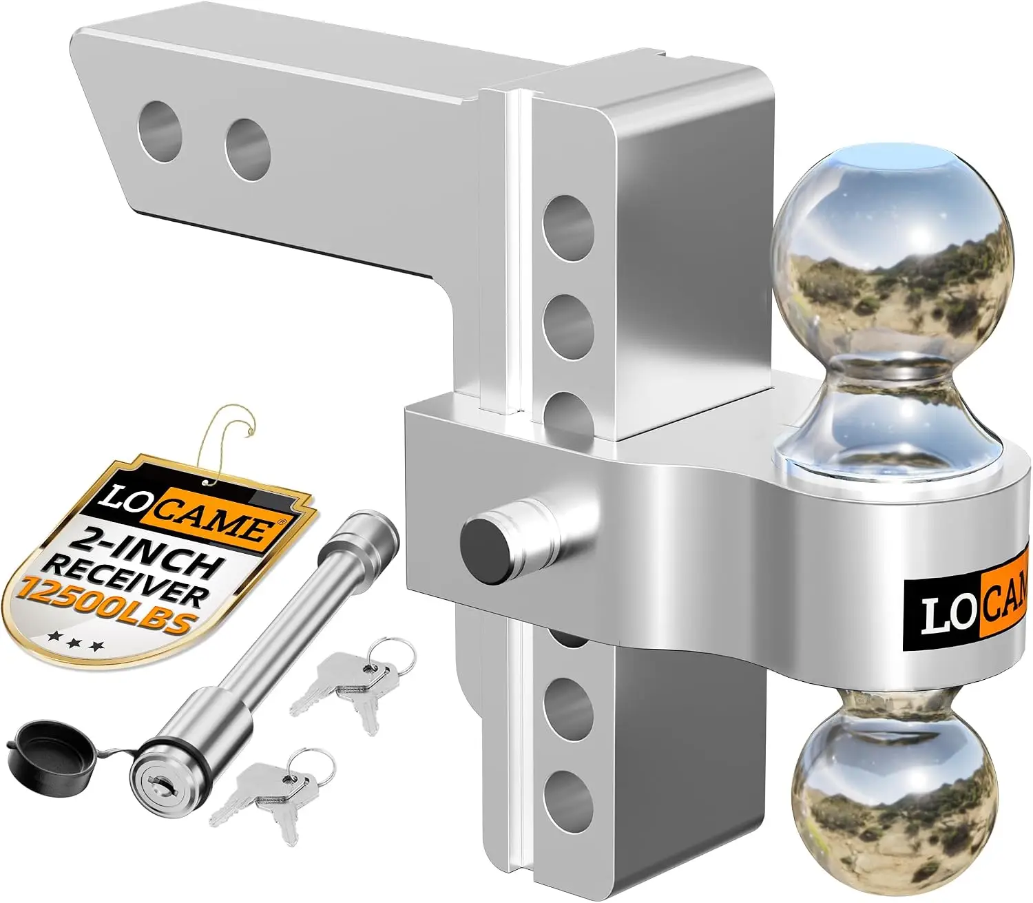 Adjustable Trailer Hitch, Fits 2-Inch Receiver, 6-Inch Drop/Rise, 12,500 LBS GTW, Heavy Duty Truck, Double Stainless Steel Locks, Silver
Adjustable Trailer Hitch, Fits 2-Inch Receiver, 6-Inch Drop/Rise, 12,500 LBS GTW, Heavy Duty Truck, Double Stainless Steel Locks, Silver