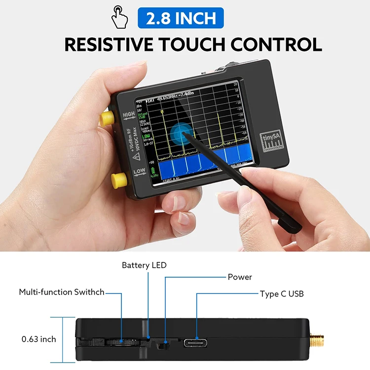 New Handheld Spectrum Analyzer TinySA 2.8"Display 320*240 Pixels 350MHz Frequency 240- 960MHz High Input Range Spectrum Analyzer
New Handheld Spectrum Analyzer TinySA 2.8"Display 320*240 Pixels 350MHz Frequency 240- 960MHz High Input Range Spectrum Analyzer