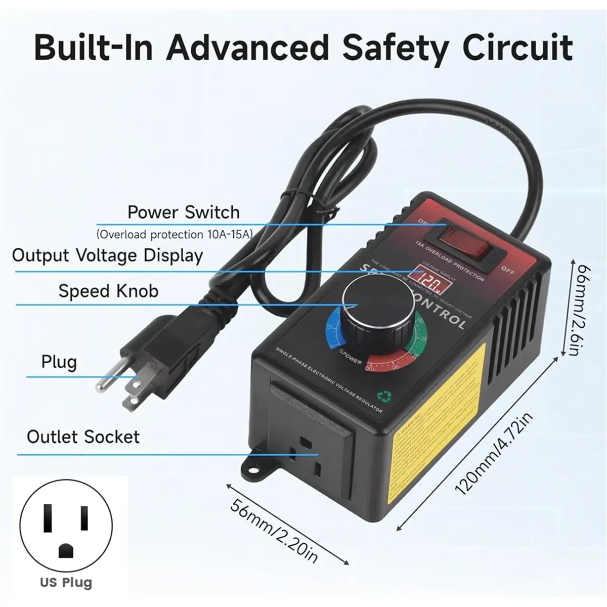 A1893P ~AC Motor Speed Controller 120V15A Speed Control Switch Variable Speed Controller with Adjustable Voltage Display Us Plug
A1893P ~AC Motor Speed Controller 120V15A Speed Control Switch Variable Speed Controller with Adjustable Voltage Display Us Plug