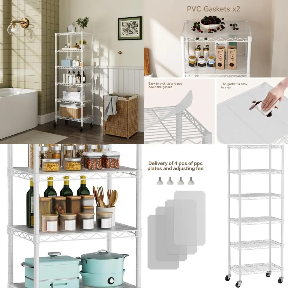 6-уровневый регулируемый металлический проволочный стеллаж с колесами для домашнего хранения — белый
6-уровневый регулируемый металлический проволочный стеллаж с колесами для домашнего хранения — белый