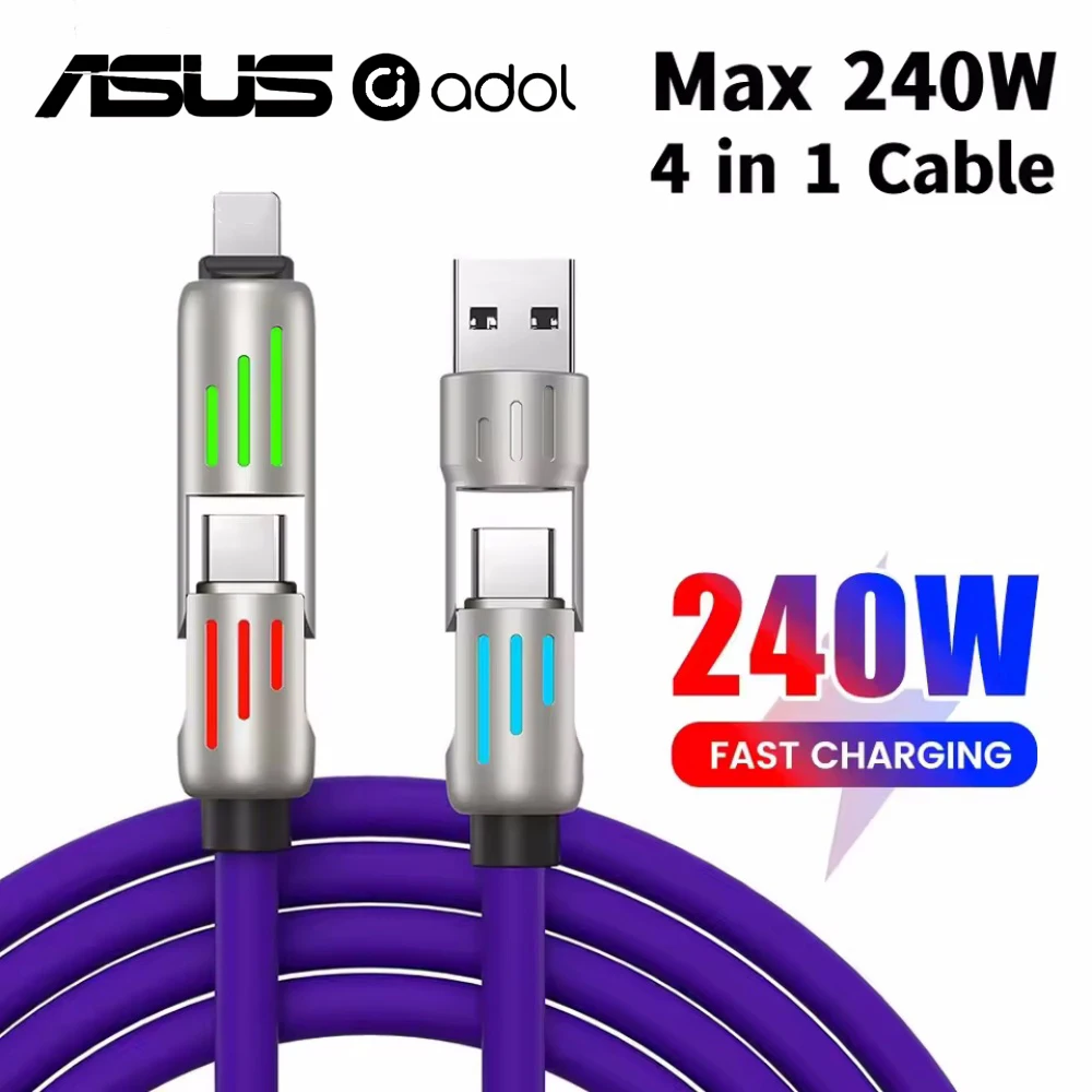 ASUS 4 in 1 Functional PD 240W Super Fast Charge USB Type C Liquid Silicone Aluminum Alloy Data Cable For iPhone Samsung Xiaomi
ASUS 4 in 1 Functional PD 240W Super Fast Charge USB Type C Liquid Silicone Aluminum Alloy Data Cable For iPhone Samsung Xiaomi