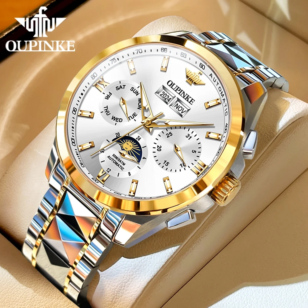 OUPINKE мужские часы 3201, роскошные деловые оригинальные автоматические механические часы для мужчин, календарь, фаза Луны, водонепроницаемые, светящиеся
OUPINKE мужские часы 3201, роскошные деловые оригинальные автоматические механические часы для мужчин, календарь, фаза Луны, водонепроницаемые, светящиеся