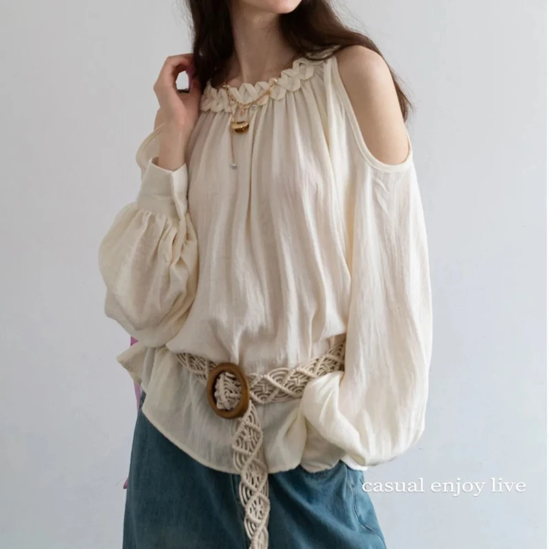 Элегантная сексуальная шифоновая блузка без бретелек, свободная ленивая рубашка с длинным рукавом и круглым вырезом, однотонная Harajuku Y2K, повседневные офисные женские топы
Элегантная сексуальная шифоновая блузка без бретелек, свободная ленивая рубашка с длинным рукавом и круглым вырезом, однотонная Harajuku Y2K, повседневные офисные женские топы