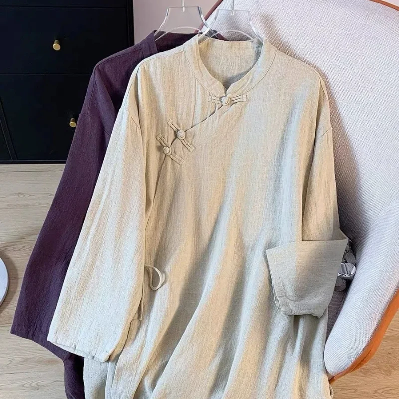 New Chinese Literary and Artistic Buckle with Cotton and Linen Shirt Female Long Zen Tea Clothing Standing Collar Top
New Chinese Literary and Artistic Buckle with Cotton and Linen Shirt Female Long Zen Tea Clothing Standing Collar Top