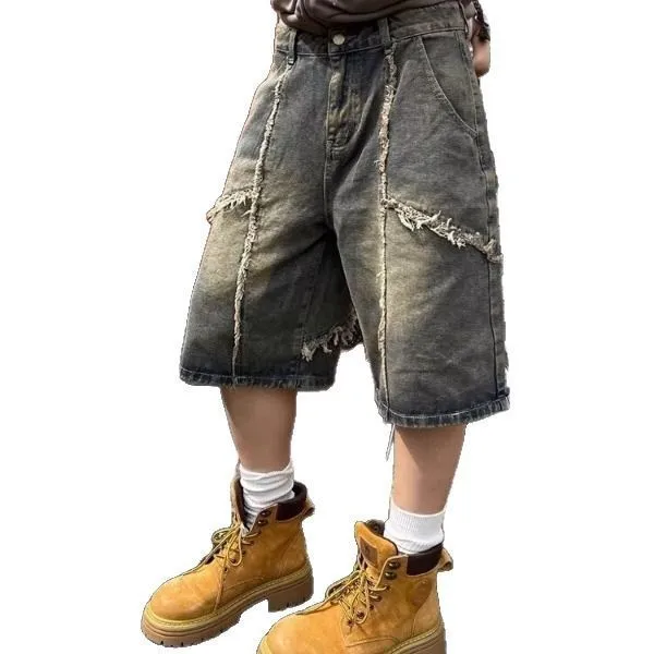 Американские джинсовые шорты в стиле ретро, мужские летние шорты с грубыми краями, дизайн Sense Five Points, повседневные универсальные средние брюки High Street
Американские джинсовые шорты в стиле ретро, мужские летние шорты с грубыми краями, дизайн Sense Five Points, повседневные универсальные средние брюки High Street
