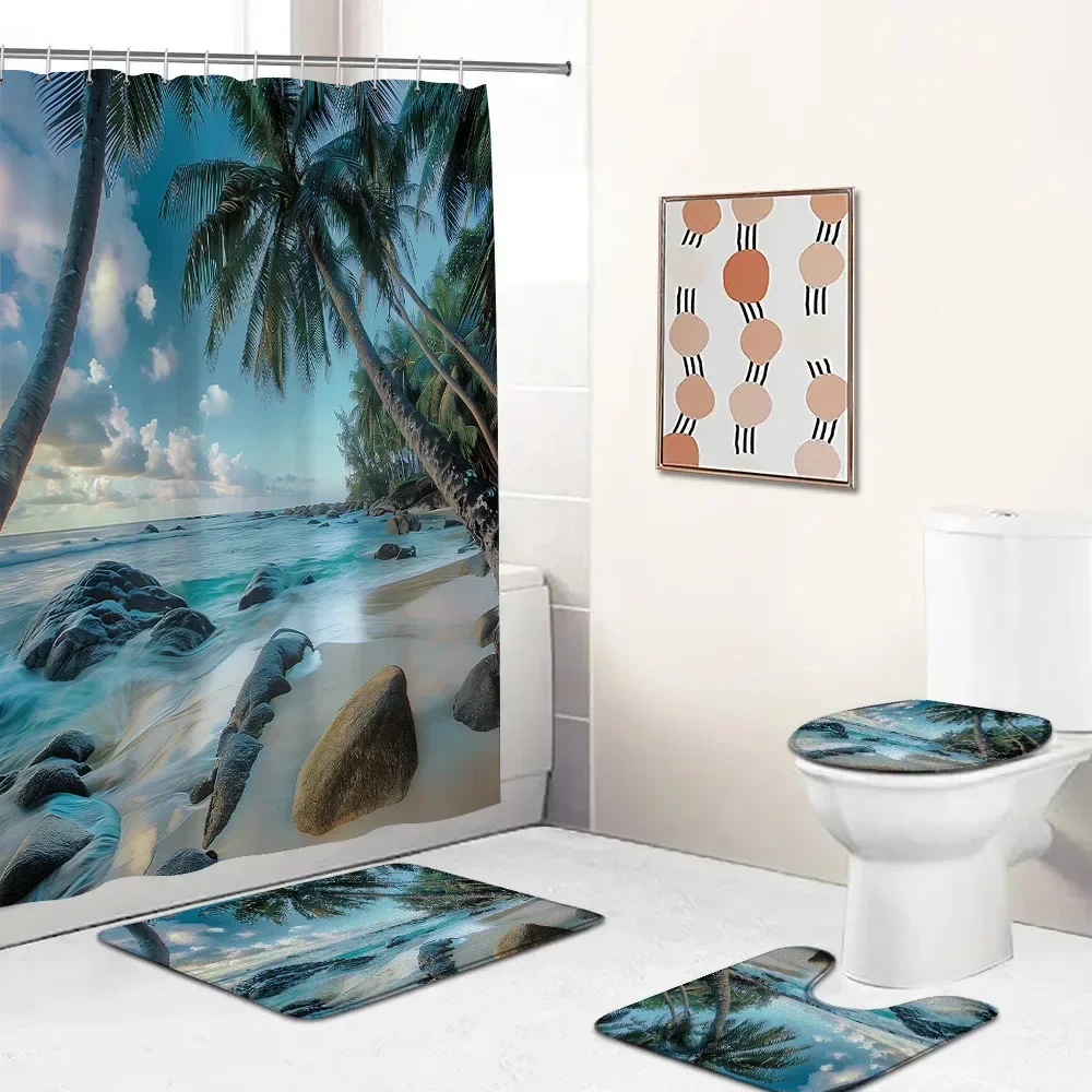 Beach Shower Curtain Set Seaside Landscape Coconut Tree Sea Summer Vacation Bathroom Decor Holiday Home Carpet Toilet Lid Cover
Beach Shower Curtain Set Seaside Landscape Coconut Tree Sea Summer Vacation Bathroom Decor Holiday Home Carpet Toilet Lid Cover