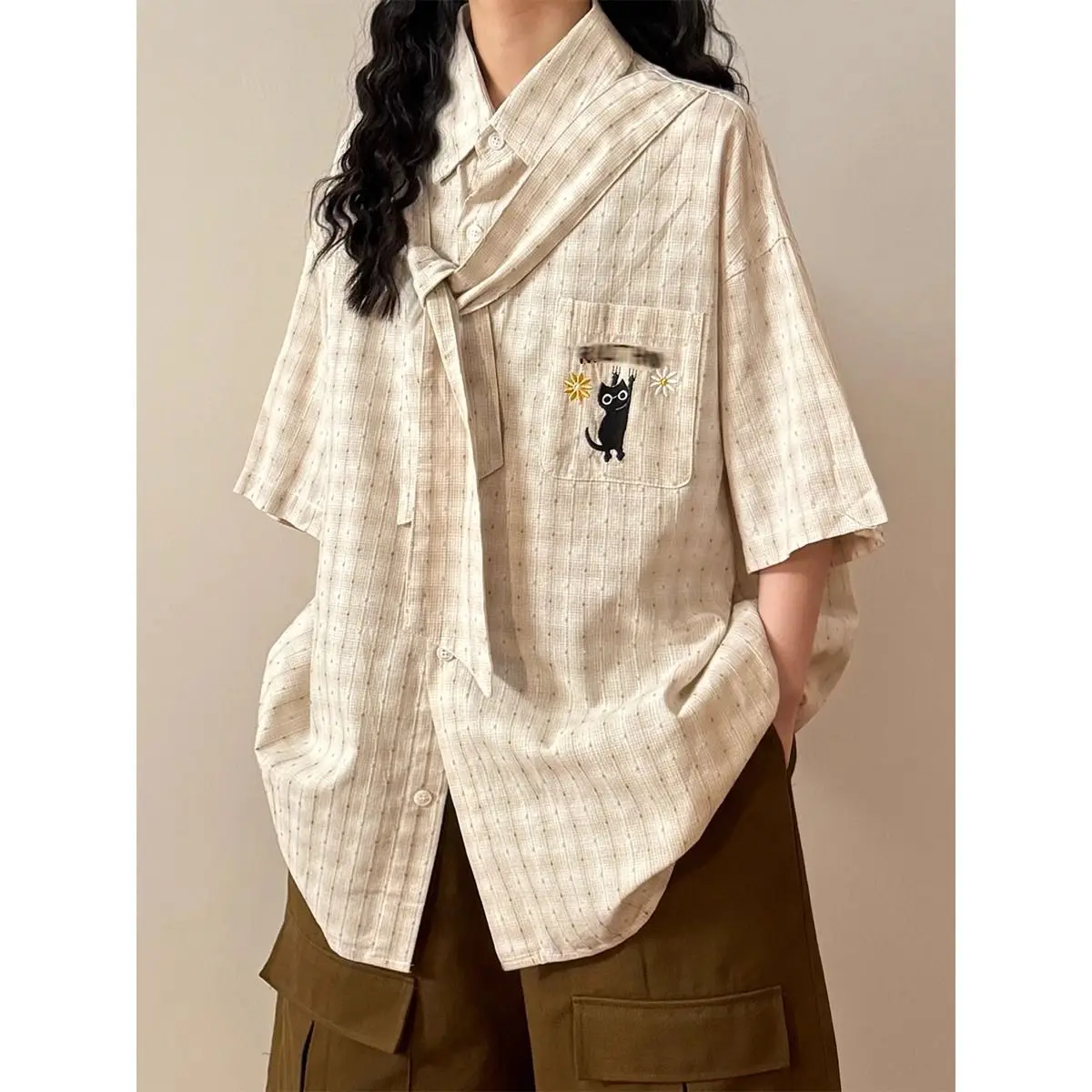 American Retro Plaid Summer Casual Shirt College Style Versatile Forest Embroidered Loose Short-Sleeved Shirt Top
American Retro Plaid Summer Casual Shirt College Style Versatile Forest Embroidered Loose Short-Sleeved Shirt Top