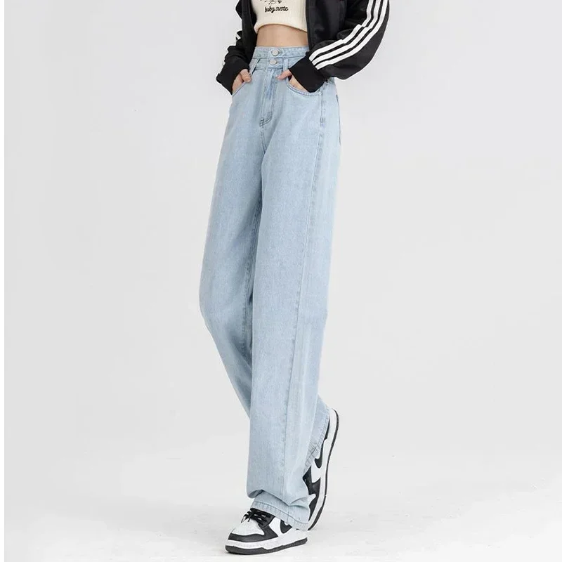 Lady Designer Blue Casual Denim Trousers 2025 Woman Streetwear Double Buckle High Waist Jeans Girls Straight Leg Wide Leg Pants
Lady Designer Blue Casual Denim Trousers 2025 Woman Streetwear Double Buckle High Waist Jeans Girls Straight Leg Wide Leg Pants