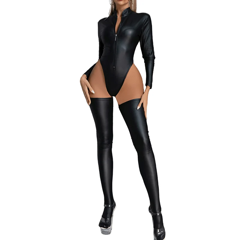 Sexy Women Bodysuits Stockings Erotic Sets Long Sleeve Zipper Pornos PU Leather Jumpsuits Teddies Two Piece Latex Clubwear Suits
Sexy Women Bodysuits Stockings Erotic Sets Long Sleeve Zipper Pornos PU Leather Jumpsuits Teddies Two Piece Latex Clubwear Suits