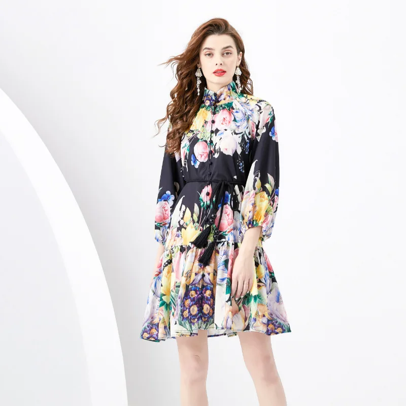 Spring New Women's Retro Painted Stand Collar with Belt Long Sleeve Wavy Edge Printed Short Dress
Spring New Women's Retro Painted Stand Collar with Belt Long Sleeve Wavy Edge Printed Short Dress