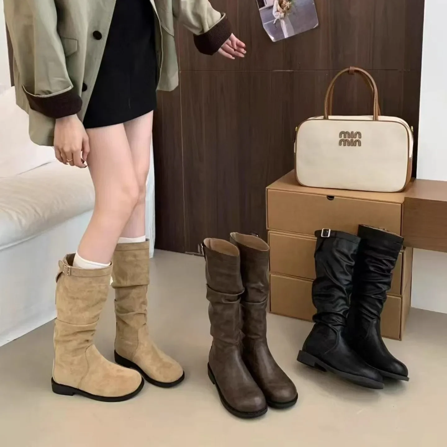 Women Knee High Boots Autumn Winter Female Shoes Fashion Female Slip-on Folds Low Heel Round Toe Flat Long Boots Botas De Mujer
Women Knee High Boots Autumn Winter Female Shoes Fashion Female Slip-on Folds Low Heel Round Toe Flat Long Boots Botas De Mujer
