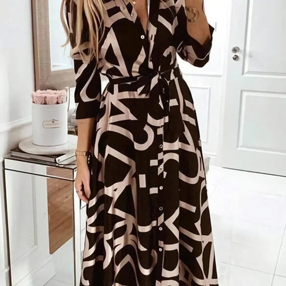Southeast Asian Independent Station Women's Long Sleeve V-neck Printed Button Dress Fashionable And Cross-border
Southeast Asian Independent Station Women's Long Sleeve V-neck Printed Button Dress Fashionable And Cross-border